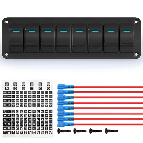 Miniatura 7 de Joinfworld Panel de Interruptor Basculante de 6 Posiciones 12V Panel de Interruptor de Barco Marino Impermeable 12 Voltios Luz LED Azul Panel