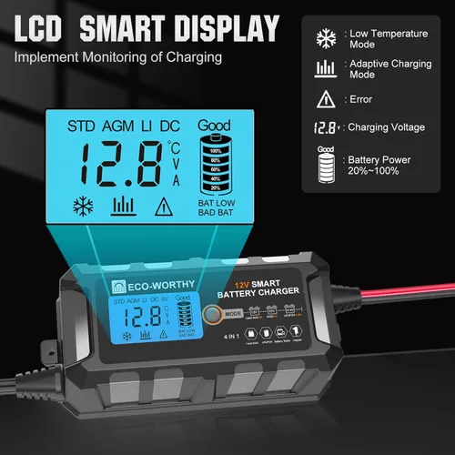 Miniatura 3 de ECO-WORTHY Cargador de batería inteligente automático de 12V 5A y pantalla LCD del mantenedor para la batería de plomo ácido y litio (LiFePO4)