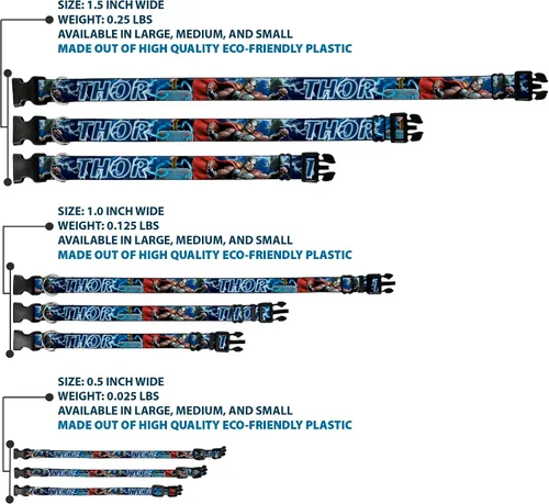 Miniatura 3 de Marvel Comics - Collar para mascotas, collar de perro, hebilla de plástico, Avengers Thor Hammer Action Pose Galaxy Blues White, 9.5 a 13 pulgadas