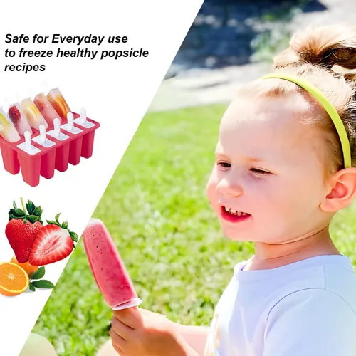 Miniatura 3 de Moldes de silicona para paletas, 10 moldes para hacer paletas de hielo con 10 palos reutilizables, cepillo de limpieza y embudo, moldes caseros