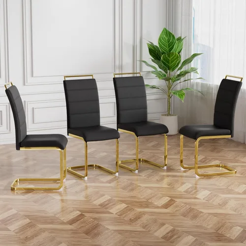 Miniatura 25 de Baysitone Juego de 2 sillas de comedor modernas, de piel sintética sintética, con respaldo alto, tapizadas, con diseño de respaldo a rayas Negro