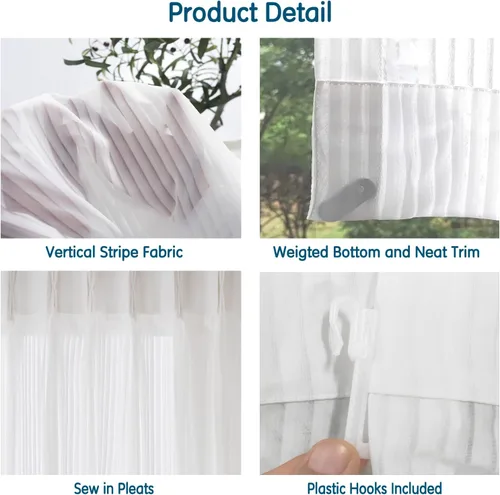 Miniatura 6 de LETAU Cortinas plisadas blancas traslúcidas de 84 pulgadas de largo, paneles de cortinas traslúcidas para ventana, 84 pulgadas de ancho x 84