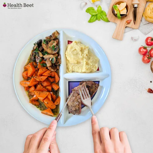 Miniatura 8 de Health Beet Plato de control de porciones de 10" para diabéticos para una alimentación equilibrada - 3 secciones divididas para verduras