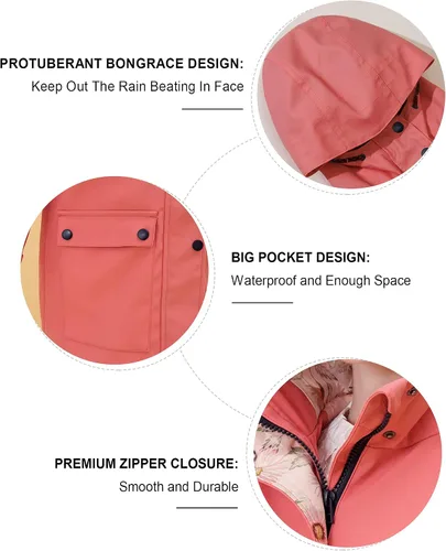 Miniatura 6 de SOLOCOTE Chaqueta impermeable de goma con capucha para niños impermeable resistente al viento talla 5-14 años