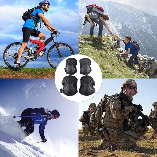 Miniatura 3 de Almohadillas Protectoras Tácticas de Combate para Rodilla y Codo para Juegos de Paintball CS al Aire Libre, Ciclismo, Seguridad, Equipo de Negro