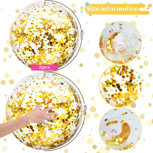 Miniatura 3 de Civaner 10 bolas inflables de playa con purpurina de 16 pulgadas, bola grande de confeti brillante para piscina, globo inflable transparente