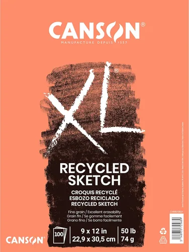 Canson Cuaderno de bocetos de la serie XL, reciclado, bloc plegable, 9 x 12 pulgadas, 100 hojas (50 libras/2.61 oz), papel de artista para adultos y