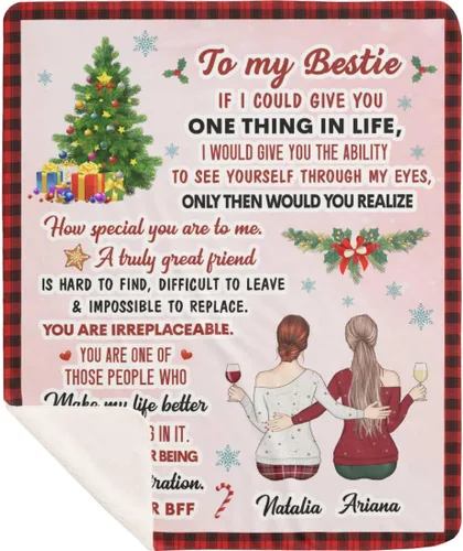 Miniatura 17 de Manta de mejor amiga con nombre personalizable con texto en inglés «To My Bestie I Love You», regalo personalizado de cumpleaños y amistad