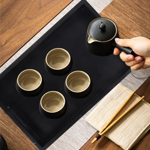 Miniatura 2 de UPKOCH Elegante bandeja de madera maciza grande decorativa para servir té, bandeja rectangular de madera para postres de desayuno
