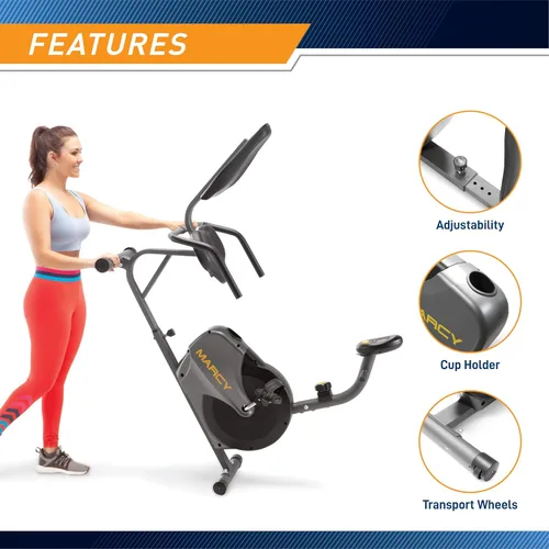 Miniatura 6 de Marcy Magnetic Recumbent Bike with Adjustable Resistance and Transport Wheels NS-716R