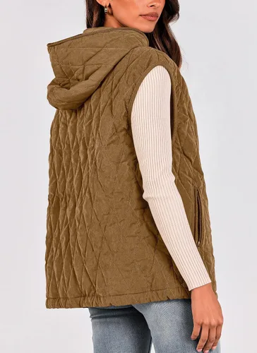 Miniatura 9 de PRETTYGARDEN Chaleco acolchado de otoño para mujer, casual, sin mangas, con capucha, con cremallera, abrigo de invierno