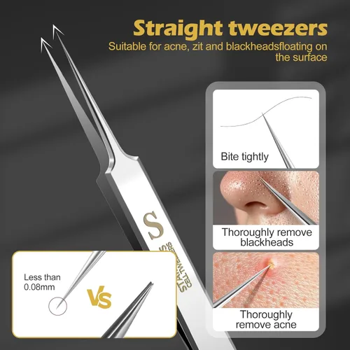 Miniatura 2 de WSYUB Pinzas profesionales para puntos negros, herramientas para quitar puntos negros,Kit de depilación encarnada Starlight Plata
