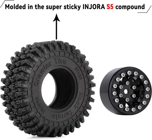Miniatura 4 de INJORA 1.0 Rueda Beadlock S5 Neumáticos Crawler Super Blandos y Adhesivos para TRX4M Axial AX24 SCX24 FCX24 Enduro24 Upgrade, 57 * 22mm (Negro)