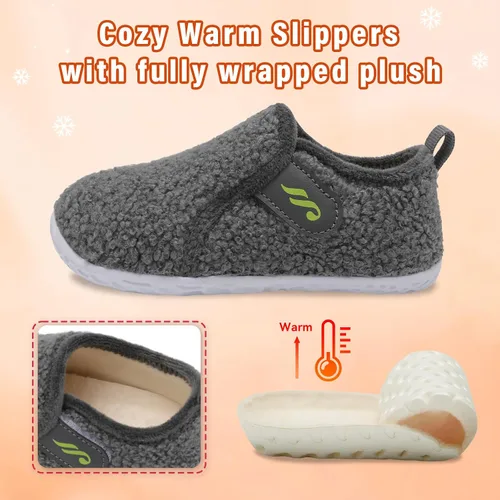Miniatura 4 de JIASUQI Pantuflas mullidas para niños pequeños, zapatos cálidos para la casa para niños y niñas