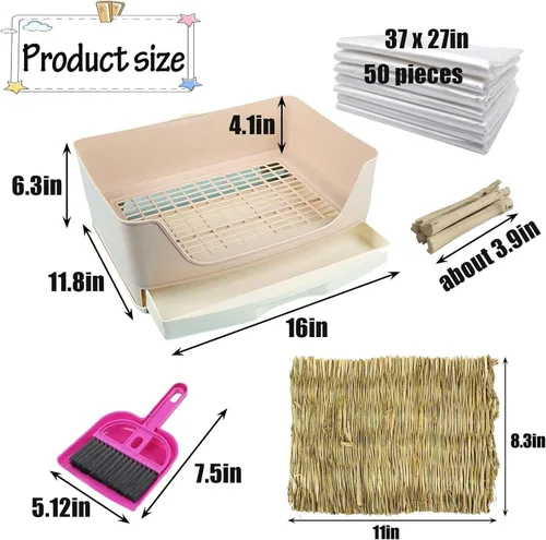Miniatura 3 de kathson Caja de arena grande para conejo con cajón, entrenador de orinal para esquina inodoro más grande para mascotas, bandeja de arena con tapete