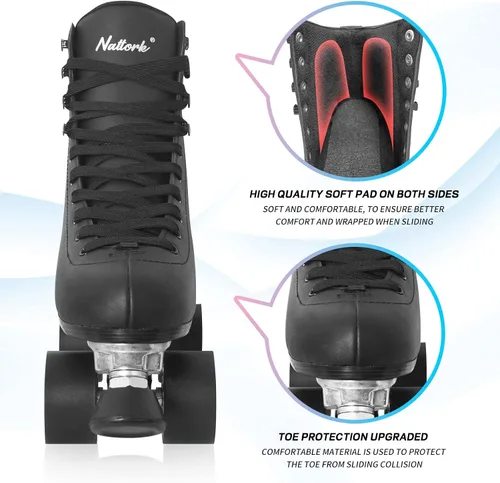 Miniatura 5 de Nattork - Patines de ruedas para mujer, de piel sintética de alta calidad, patines de cuatro ruedas, patines de doble fila para principiantes