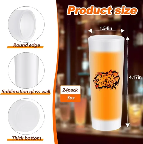 Miniatura 2 de Hsei 24 vasos de chupito esmerilados por sublimación de 3 onzas, vasos de chupito de sublimación, vasos de vidrio personalizados con base pesada