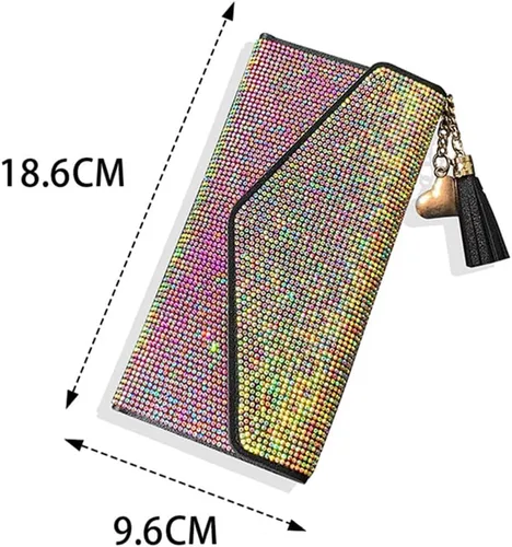 Miniatura 8 de ikasus Bling Bling - Funda para tarjetas con bolsillo de piel, con cremallera, multifuncional, de gran capacidad, con diamantes de imitación