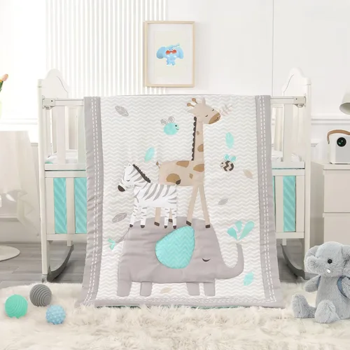 Miniatura 12 de Juego de cama de cuna de dinosaurio mini para niños azul de 3 piezas Premium, juego de sábanas para bebé, juego de cuna de dinosaurios