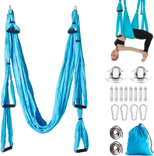 Miniatura 15 de Kit de hamaca de yoga para trapecio aéreo, ultra fuerte, antigravedad para yoga, volador, juego de herramientas de columpio de inversión Verde