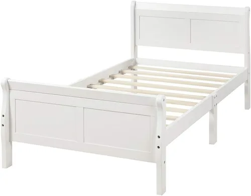 Miniatura 8 de Base de cama de madera, tamaño individual, plataforma con cabecero, estribo, soporte de listones de madera, base de colchón, muebles de dormitorio