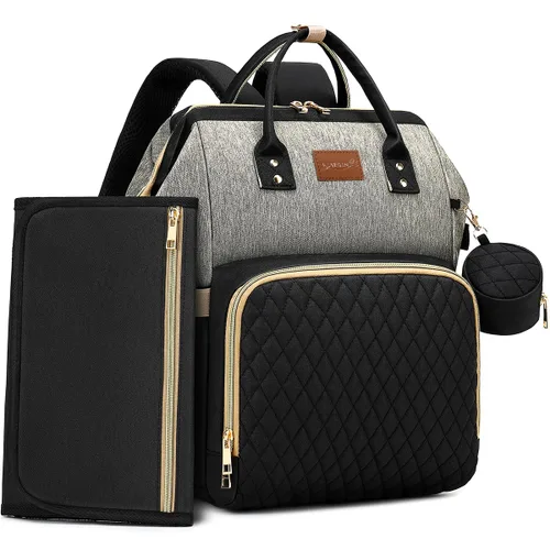 Miniatura 15 de ROSEGIN Mochila para pañales con cambiador, funda para chupete, bolsa de bebé para niños y niñas pequeños - grande, elegante, bolsa de pañales