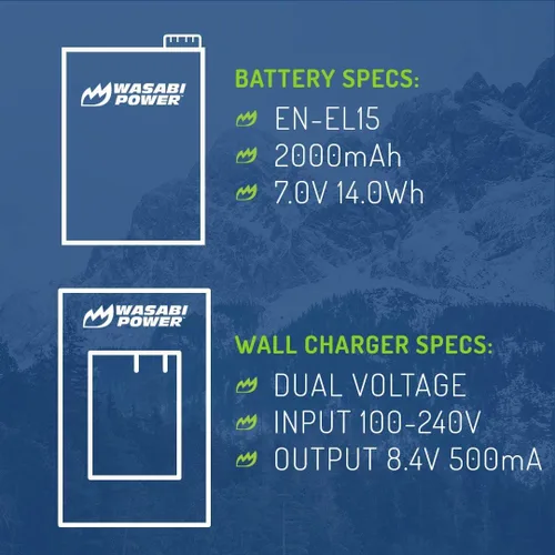 Miniatura 3 de Wasabi Power Batería (paquete de 2) y cargador para Nikon EN-EL15 y Nikon D500, D600, D610, D750, D780, D800, D800E, D810, D810A, D850, D7000