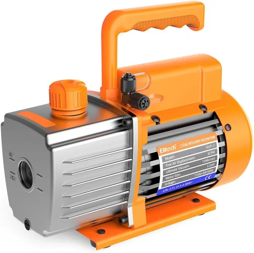 Elitech NVP-3 Bomba de vacío HVAC 3CFM 1.5L/S 1/4HP Bomba de vacío de paleta giratoria de una sola etapa para sistemas HVAC y de refrigeración,