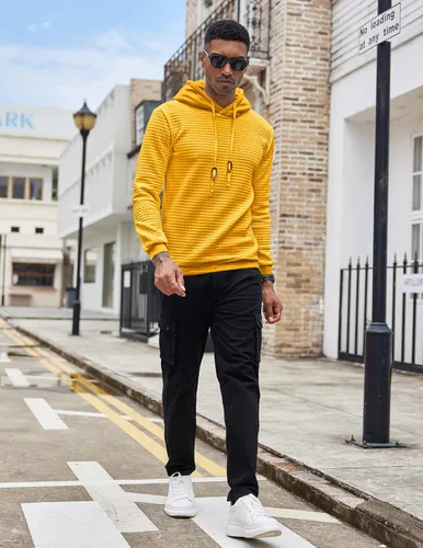 Miniatura 4 de COOFANDY - Sudadera con capucha para hombre, casual, de manga larga, con cordón ajustable y punto gofre