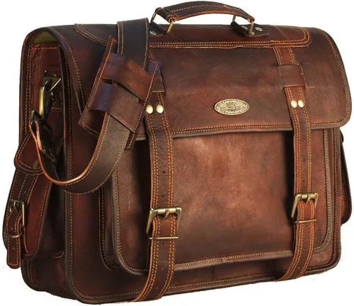 Bolsas de cuero para computadora portátil para hombre, bolso de mensajero de cuero de grano completo, maletín de cuero, bolso de hombro cruzado