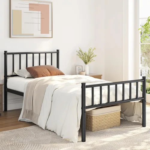 Miniatura 3 de Yaheetech Base de cama individual con plataforma de metal, base de colchón con cabecero y estribo, no necesita somier, almacenamiento debajo
