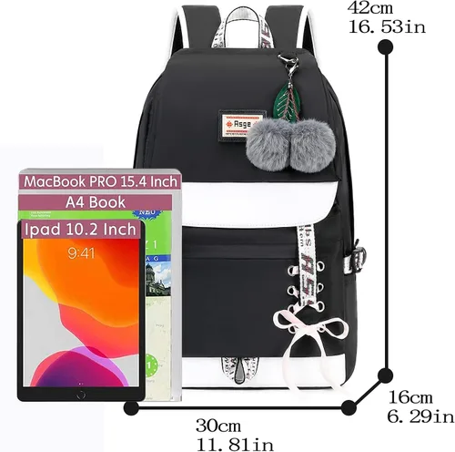 Miniatura 6 de Mochila Asge escolar, informal, para libros, de uso diario, para niña, negro 2), ASGE-BB-03