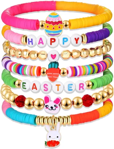 Miniatura 220 de Surfer Heishi - Pulseras apilables para mujer, apilables, de vinilo arcoíris, disco de arcilla, pulseras elásticas para la amistad, joyería bohemia