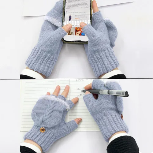 Miniatura 104 de Beurlike Guantes de invierno para mujer, de lana cálida, a prueba de viento, convertibles, sin dedos