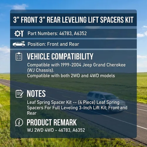 Miniatura 2 de PartsFlow Kit de elevación de suspensión completa de 3 pulgadas compatible con Jeep Grand Cherokee WJ 1999-2004 (2WD 4WD), juego de nivelación de 4