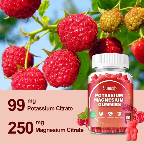 Miniatura 7 de Gomitas de magnesio y potasio, salud muscular y cardíaca, calambres en las piernas y sueño, suplementos de potasio, gomitas veganas sin OMG, sin