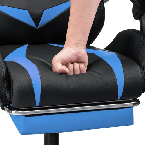 Miniatura 5 de HOFFREE - Silla gamer con masaje, altavoces Bluetooth y luces LED, silla ergonómica para computadora y videojuegos con reposapiés, silla de Azul