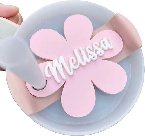 Stanl-y - Placas de nombre personalizadas para vaso Stanl-y, con letras en relieve para la tapa, etiqueta de nombre acrílica personalizada para