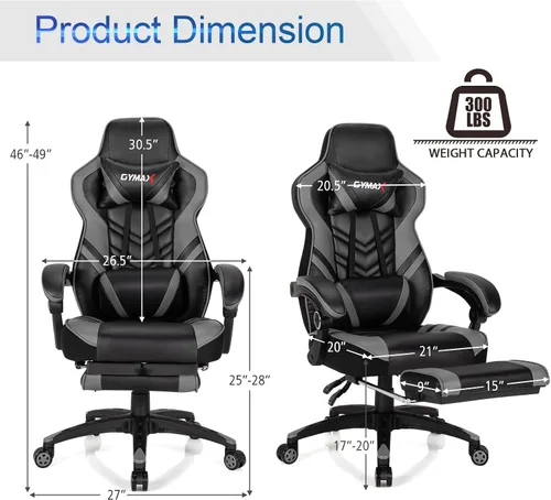 Miniatura 3 de POWERSTONE Silla para videojuegos, silla de videojuegos con reposapiés y soporte lumbar, estilo carreras, silla de computadora de piel sintética