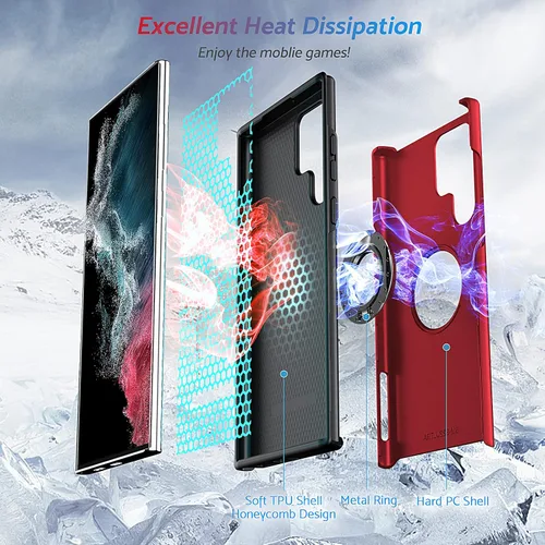 Miniatura 2 de Anqrp Diseñada para Samsung Galaxy S22 Ultra Funda, Incorporada [Protección contra Caídas de 15 Pies][Disipación de Calor] Protección de Grado Rojo
