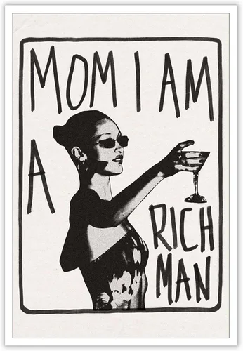 Liyark Póster estético retro musical "Mom I Am A Rich Man" arte de pared feminista en lienzo, arte de pared vintage para carrito de bar, decoración