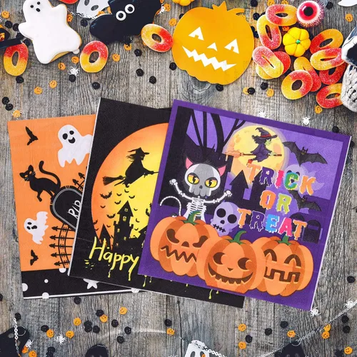 Miniatura 5 de ASTARON Paquete de 60 servilletas de Halloween de 13 x 13 pulgadas, servilletas de papel desechables para decoración de mesa de Halloween