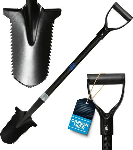 CKG - Pala de detección de metales de carbono con borde doble serrano – Excavadora ligera para jardín, cortador de raíces, pala profesional,