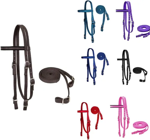 Miniatura 2 de Tahoe Tack Cabecera de nailon de doble capa lisa con riendas