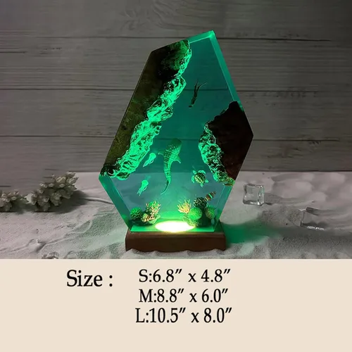 Miniatura 5 de Lámpara de Luz de Madera con Resina Epoxi Creativa del Océano, Lámpara de Océano Acuático Multicolor Hecha a Mano para Entusiastas del Buceo
