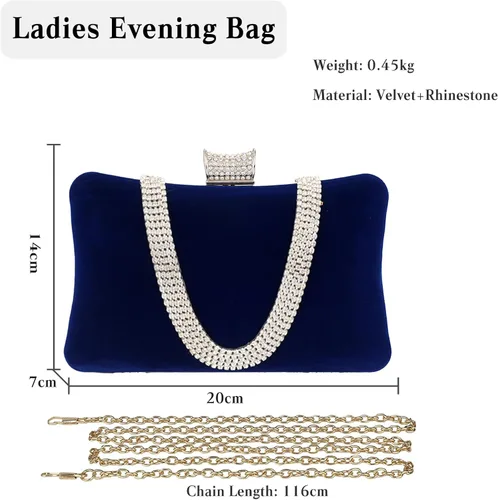 Miniatura 3 de Bolso de noche de terciopelo para mujer, bolso de mano brillante con diamantes de imitación