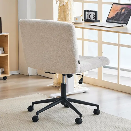 Miniatura 6 de Furnimart Silla giratoria con patas cruzadas con ruedas para oficina en casa, silla de escritorio ancha sin brazos altura ajustable asiento cómodo