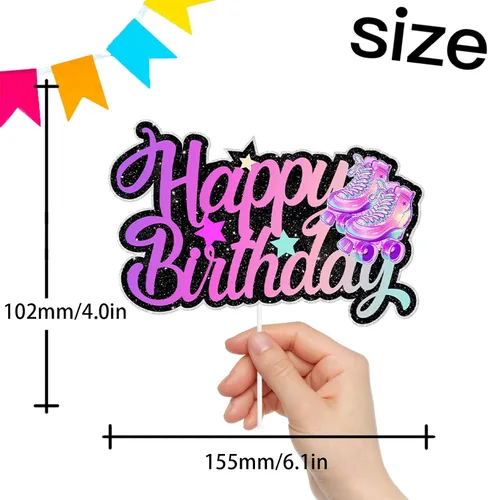 Miniatura 2 de Patines de ruedas para decoración de tartas para niños y niñas, decoración de fiesta de feliz cumpleaños, 80 y 90, estilo retro, hip hop