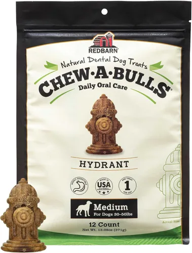 Redbarn Chew-A-Bulls, paquete de 12 – Golosinas dentales para perros de forma de hidrante mediano – Cuidado bucal diario con divertidas crestas y
