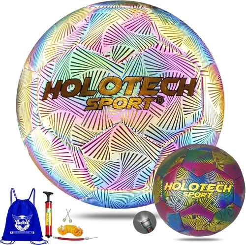 Miniatura 8 de WTOPSBO - Balón de fútbol tamaño 4/5, pelota de fútbol holográfica reflectante brillante, pelotas de fútbol de cuero PU brillante